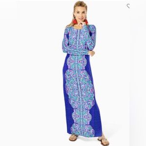 Lilly Pulitzer Emmarie Cabochon Purple Bonita Babe Engineered Maxi Dress Sz XS